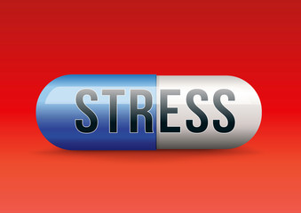 Concept du remède miracle contre le burn out, avec un médicament sous forme de gélule sur lequel est écrit le mot stress.