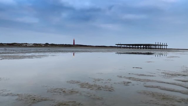 Lighthouse at Schiermonnikoog one of the Wadden islands in The Netherlands at night