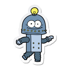sticker of a happy carton robot with light bulb