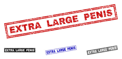 Grunge EXTRA LARGE PENIS rectangle stamp seals isolated on a white background. Rectangular seals with grunge texture in red, blue, black and gray colors. © imagecatalog