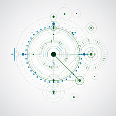 Geometric technology colorful vector drawing, technical wallpaper. Abstract scheme of engine or engineering mechanism.