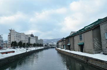 ancient warehouse on Otaru canal old port town and landmark in Hokkaido Japan