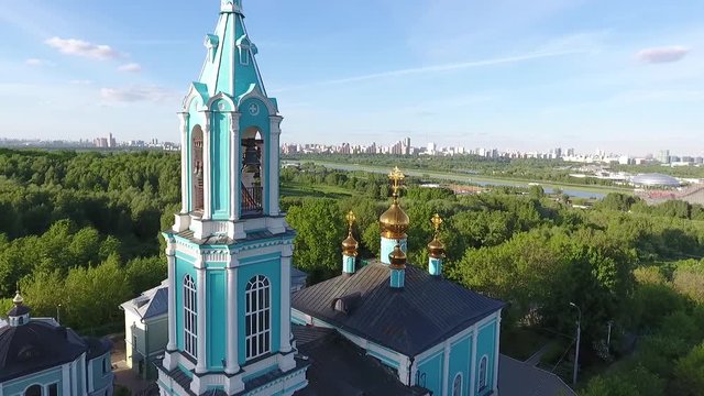 View Moscow, Krylatsky Hills, cycle track, Krylatskaya cycle road led from the drone Olympic cycle track rowing canal