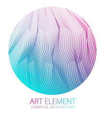 Design artistic element of great lines surface texture in a shape of circle. Vector abstract 3d perspective background for layouts, posters, banners, print and web. Trendy and cool.