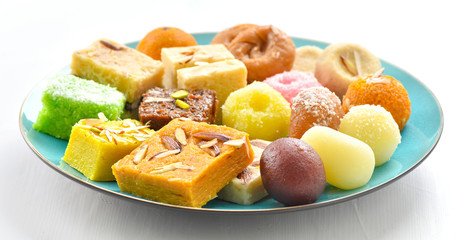 Mix Mithai or Mix Sweets in Blue Plate