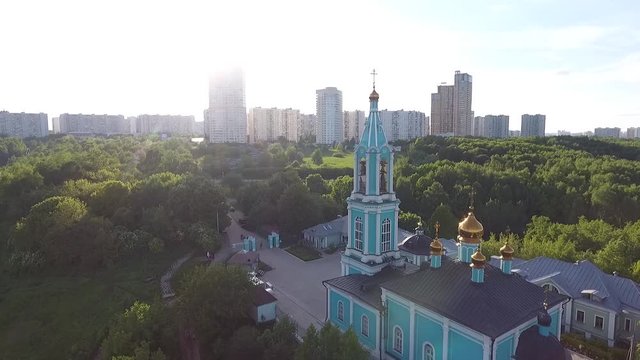 View Moscow, Krylatsky Hills, cycle track, Krylatskaya cycle road led from the drone Olympic cycle track rowing canal