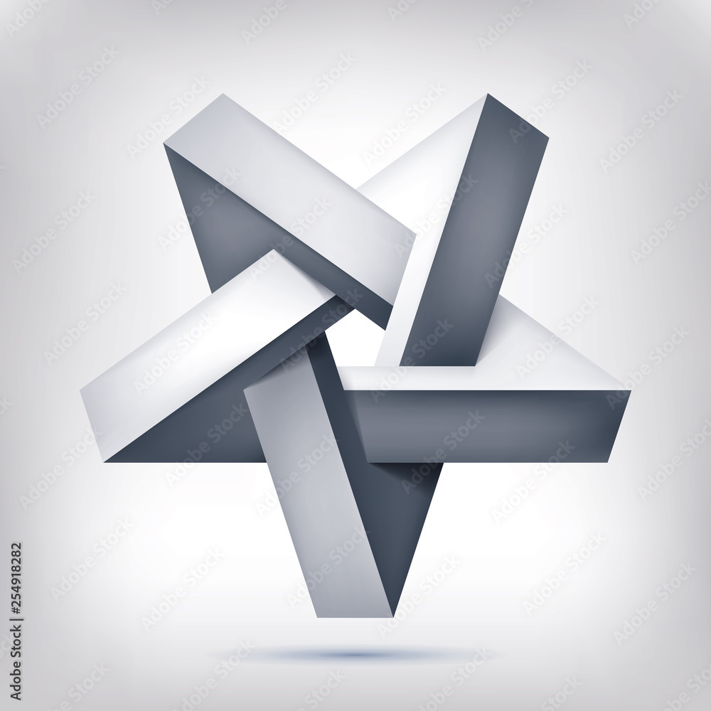 Poster pentagonal illusion star. five-pointed unreal shape, nonexistent geometry object, abstract vector de