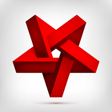 Pentagonal illusion red inverted star. Five-pointed unreal shape, nonexistent geometry object, abstract vector design