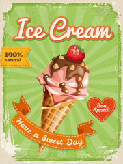 Vector sweet ice cream poster in vintage style with typography elements