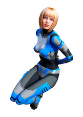3D Rendering Female Robot on White