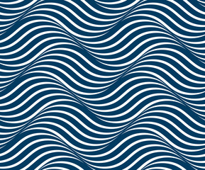 Wasserwellen nahtloses Muster, Vektorkurvenlinien abstrakt wiederholen Fliesenhintergrund, blau gefärbte rhythmische Wellen.