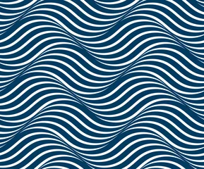 Crédence de cuisine en verre imprimé Mer Modèle sans couture de vagues d& 39 eau, lignes de courbe vectorielles abstraites, arrière-plan de carrelage répété, vagues rythmiques de couleur bleue.