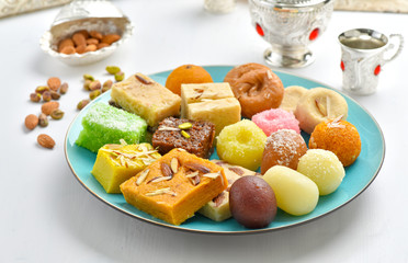 Delicious Mix Sweets or Mix Mithai with Arabian Kehva