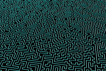 The maze is like an abstract three-dimensional pattern of psychedelic colors. 3D visualization, illustrations. I