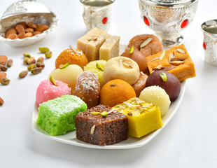 Delicious Mix Sweets or Mix Mithai with Arabian Kehva