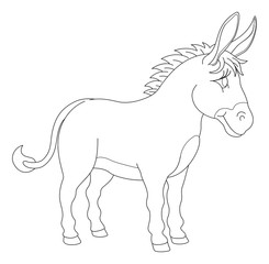 A donkey animal cute cartoon character black and white coloring illustration