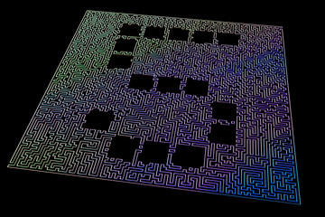 Three-dimensional digit five framed by a pattern similar to a maze.