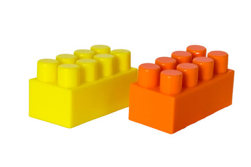 details of a children's plastic constructor on a white background. colored cubes. block.