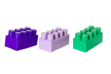 details of a children's plastic constructor on a white background. colored cubes. block.