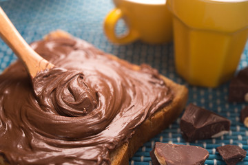 chocolate spread and a cup of coffee