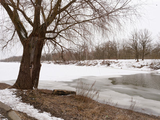 the beginning of spring. the river is free of ice.