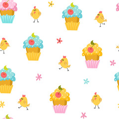 Easter cupcakes seamless pattern
