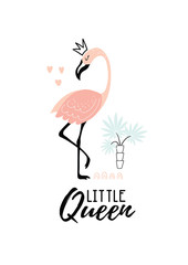 Funny pink flamingo and text background