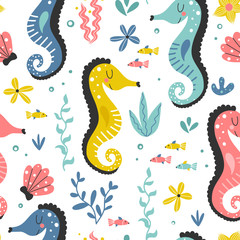 Seamless background with seahorses for kids