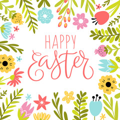 Easter card with text and flower frame
