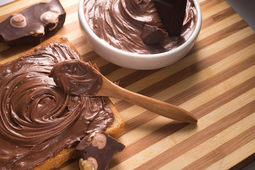 Sweet chocolate spread on bread