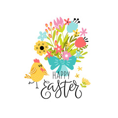 Easter greeting card with bouquet