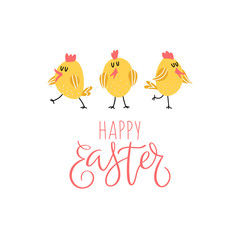 Easter background with lettering chickens