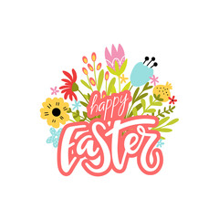 Easter background with lettering and flowers