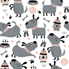 Stickers pour porte Chiens Modèle sans couture avec des chiens mignons