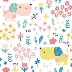 Wall murals Dogs Seamless pattern with cute dogs