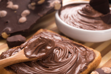 Sweet chocolate spread on bread