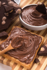 Sweet chocolate spread on bread