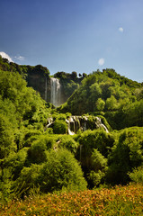 Marmore Falls is a man-made waterfall created by the ancient Romans located near Terni, Italy