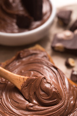 Sweet chocolate spread on bread