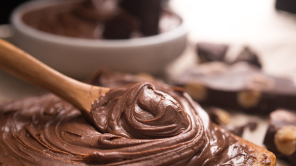 Sweet chocolate spread on bread