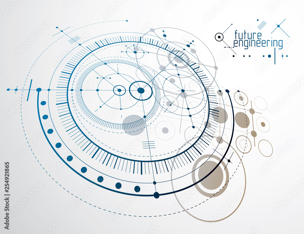 Poster engineering technology vector wallpaper made with circles and lines. technical drawing abstract back