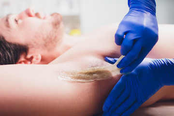 men sugaring hair removal armpit salon male.