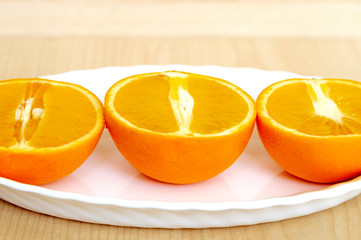 cut oranges on a plate close-up