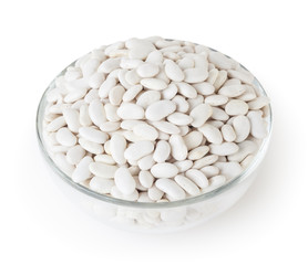 Lima beans in glass bowl isolated on white background with clipping path