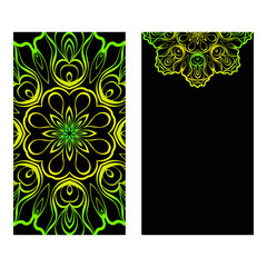 The Front And Rear Side. Mandala Design Elements. Wedding Invitation, Thank You Card, Save Card, Baby Shower. Vector Illustration. Black green color