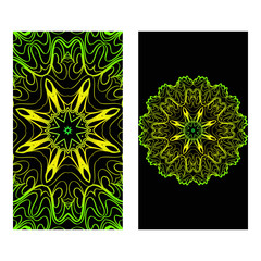 The Front And Rear Side. Mandala Design Elements. Wedding Invitation, Thank You Card, Save Card, Baby Shower. Vector Illustration. Black green color