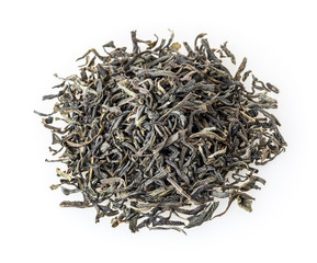Heap of green tea isolated on white background