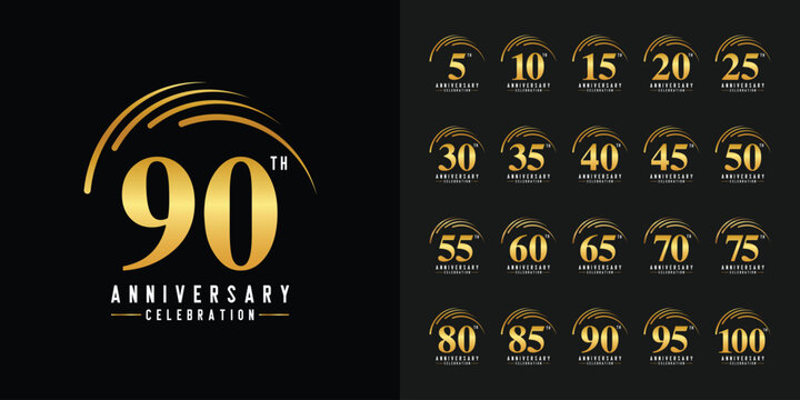 Set of anniversary logotype. Golden anniversary celebration emblem. Design for company profile, booklet, leaflet, magazine, brochure poster, web, invitation or greeting card.