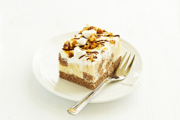 Chocolate Cake with caramel and nuts.