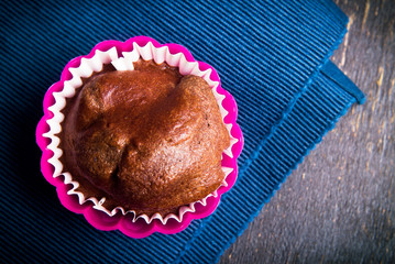 Chocolate cupcakes closeup top view